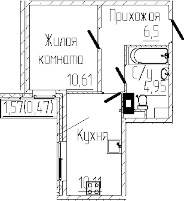 1-комнатная квартира 32.64 м², 6/8 эт., ЖК «SERTOLOVO PARK»